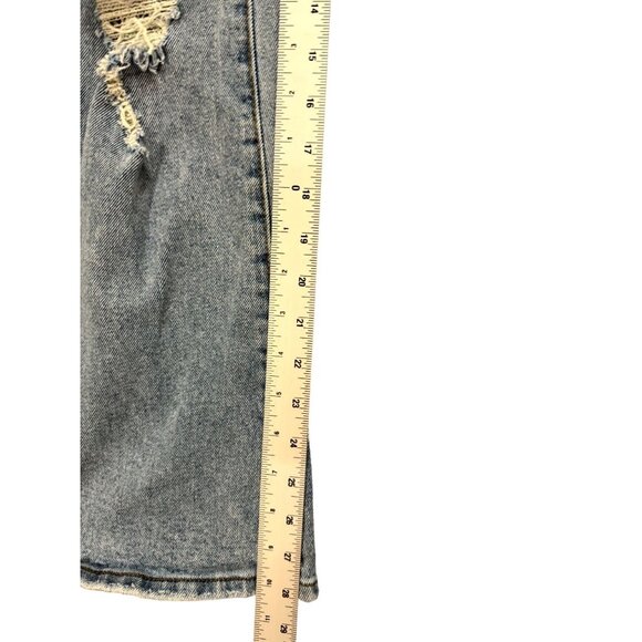 Papaya Flared Jeans Mid Rise Distressed Denim Stretch Medium Wash Blue Size 3 - Picture 6 of 10